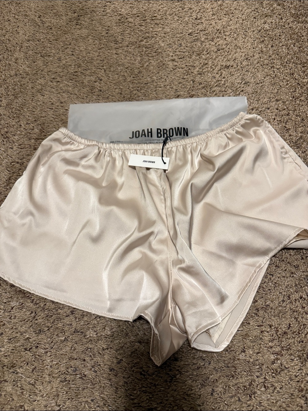 Joah Brown Satin Athletic Shorts in Cream